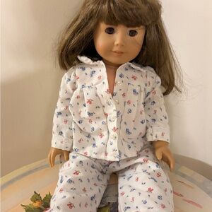 Floral Kids Pajamas - White with Blue and Red Accents